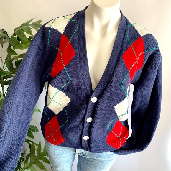 v i n t a g e :: Grandpa Slouchy Oversized Argyle Cardigan Knit Sweater - Picture 10 of 10